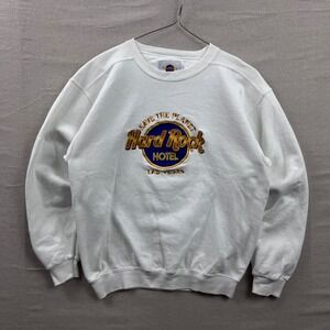 Hard Rock‎ Hotel Sweatshirt Mens M White Embroidered Las Vegas Save The Planet